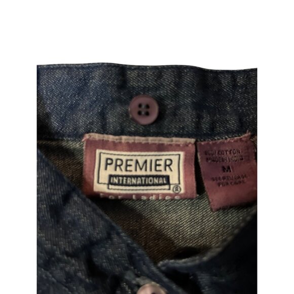 Vintage 90s Premier International Denim Blouse Womens M Removable Collar Pumpkin - Picture 7 of 16